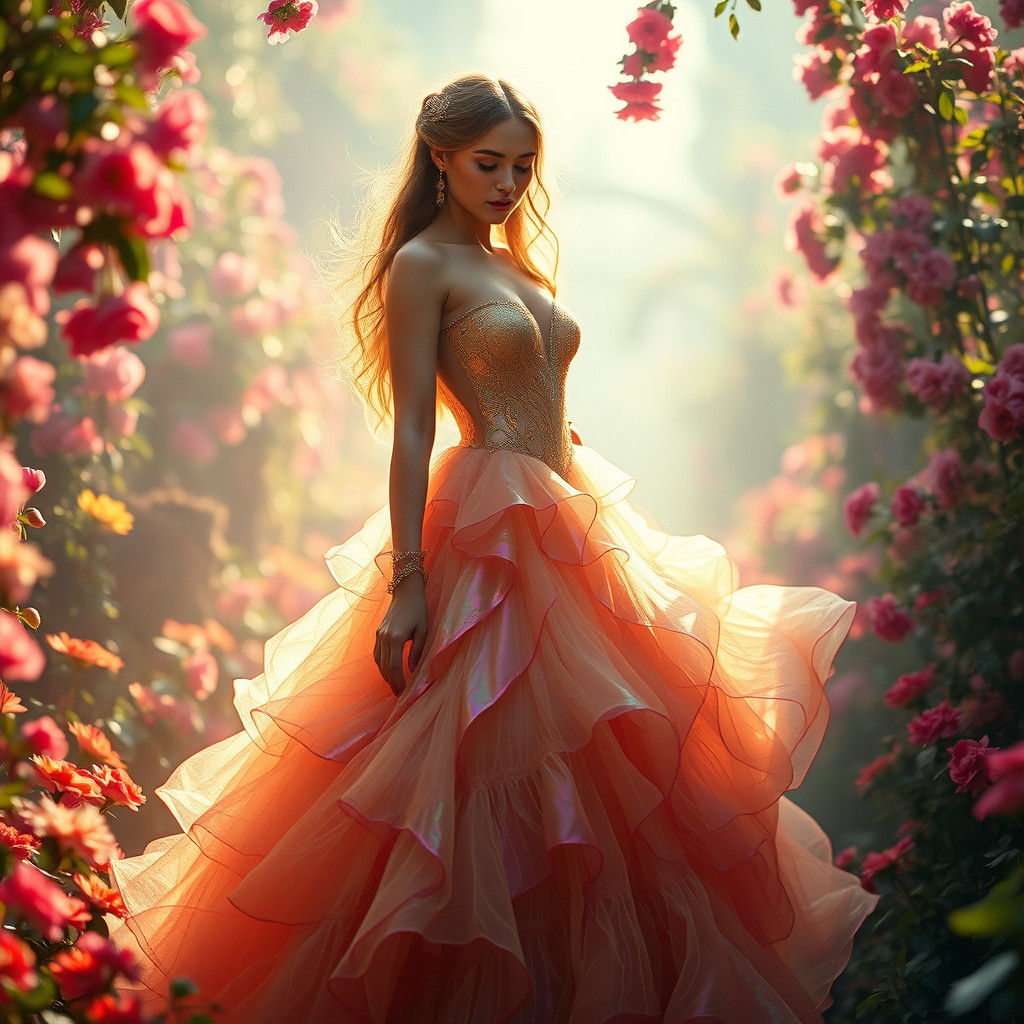 Mystical Woman in Rainbow Gown, Cinematic Still