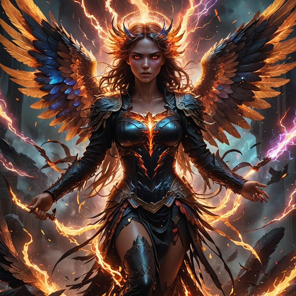 Fallen Angel Consumed by Fiery Lightning