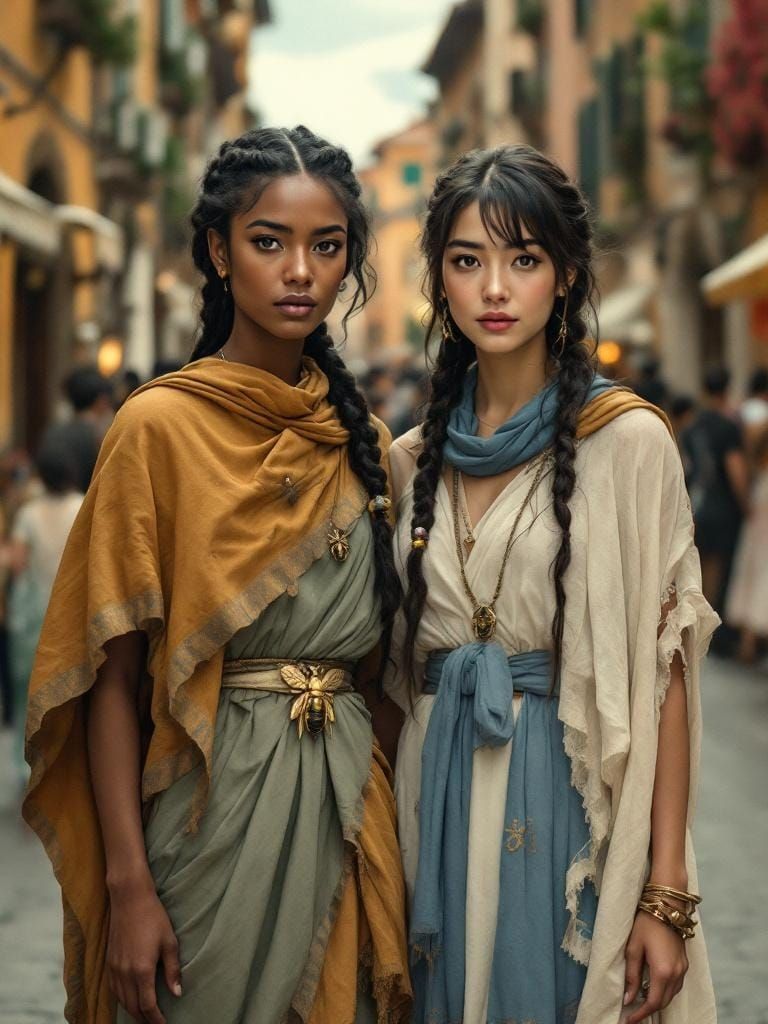 Two Women on a Florentine Street, in Rackham Style