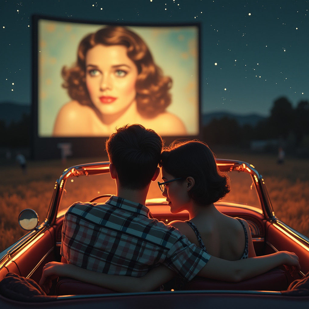 Vintage Drive-In Movie Night with a Couple