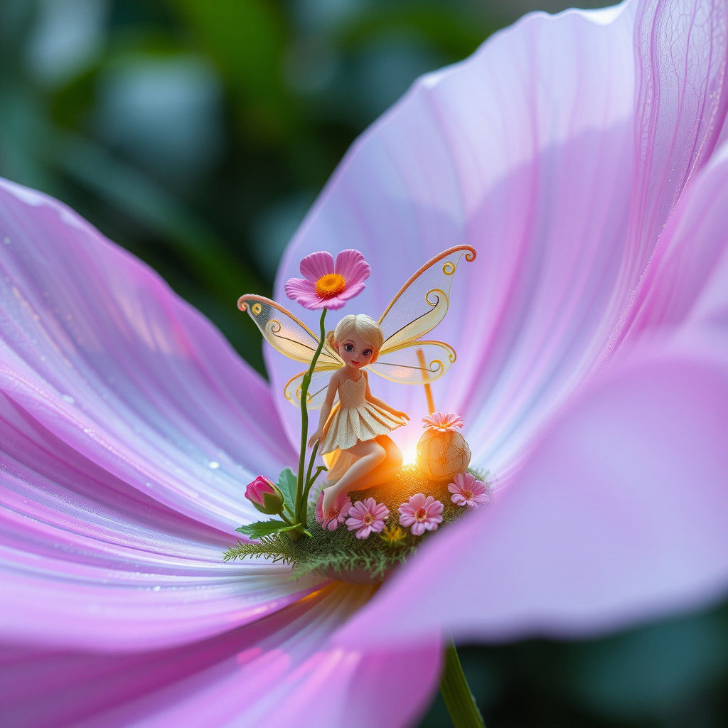 Tiny Flower Fairy in Giant Flower Home