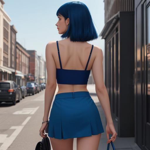 Blue Girl Walking Away in Edward Hopper Style