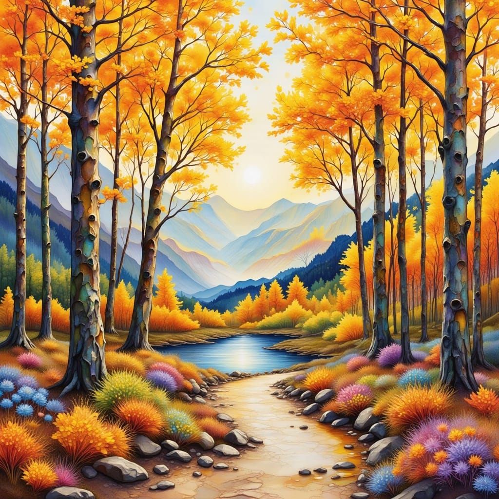 Peaceful Autumn Trail in Rocky Mountains