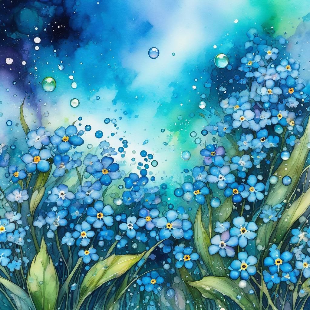 Watercolor Forget-Me-Nots in Fantasycore Style