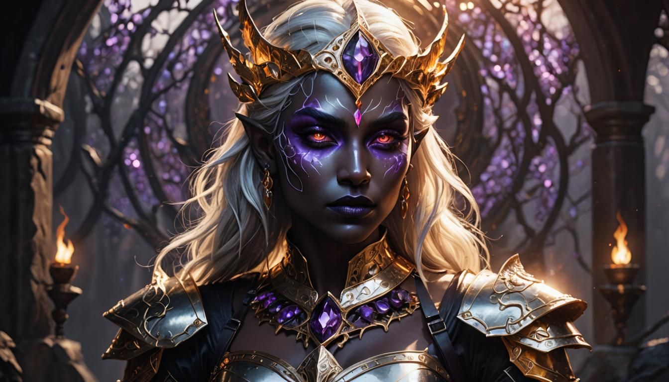 Drow Female Warrior in Armor: Hyper-Realistic Digital Art