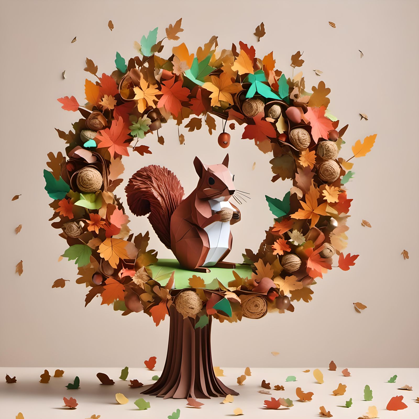 Squirrel Eating Acorn in 3D Collage Art