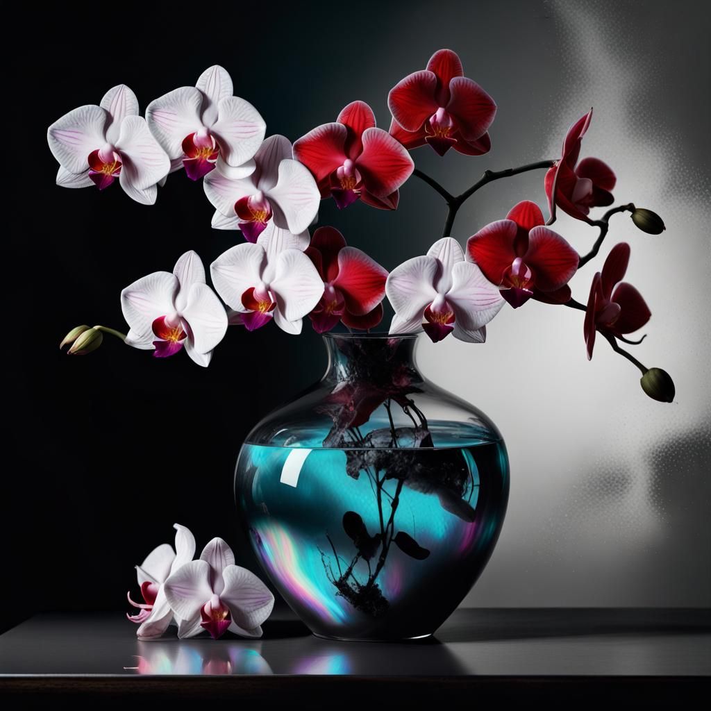 Orchids in Rouge: Black and White Digital Art