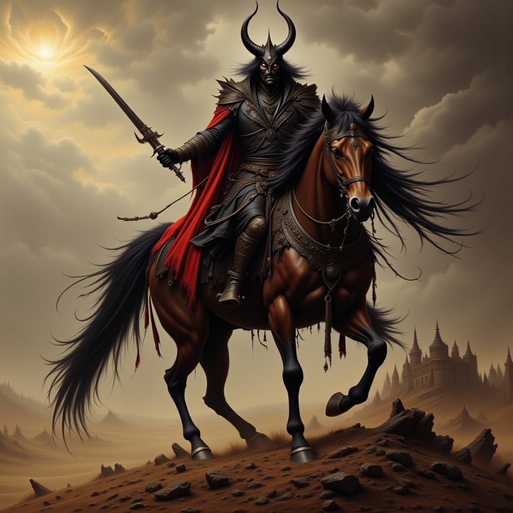 Fiery Demon Rider on a Mythical Horse