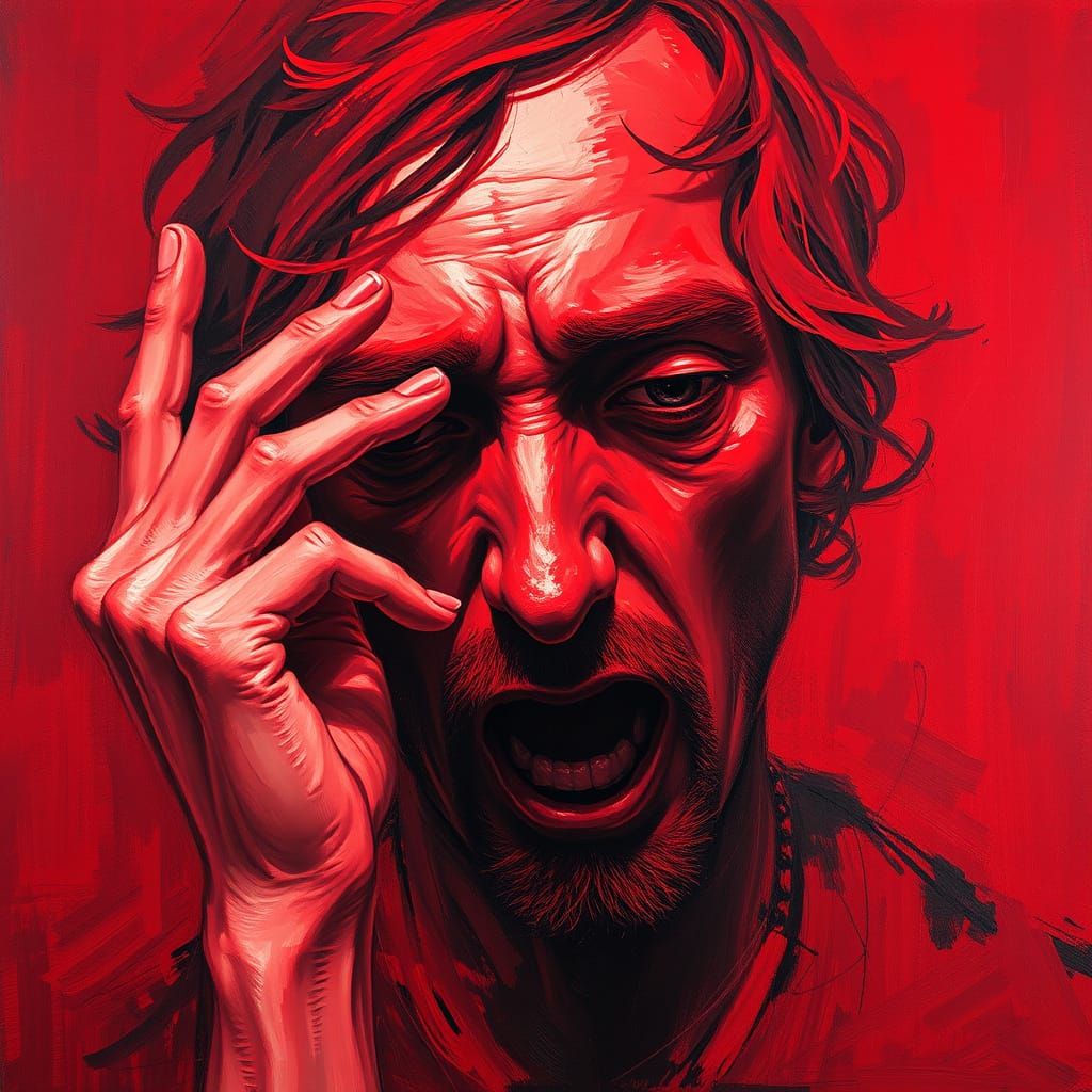 Crimson Tempest: Intense Expressionist Portrait