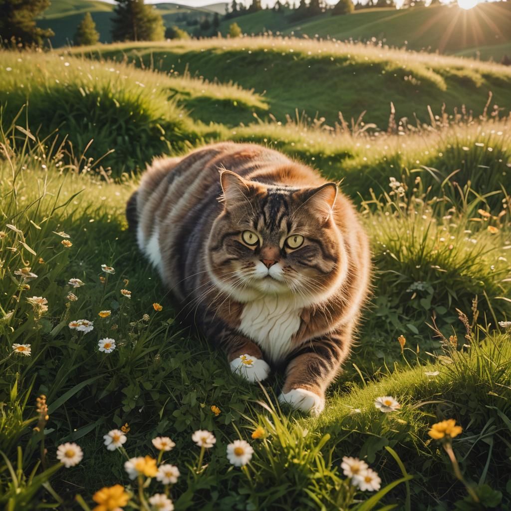 Fat Cat Rolls Downhill in Cinematic Still