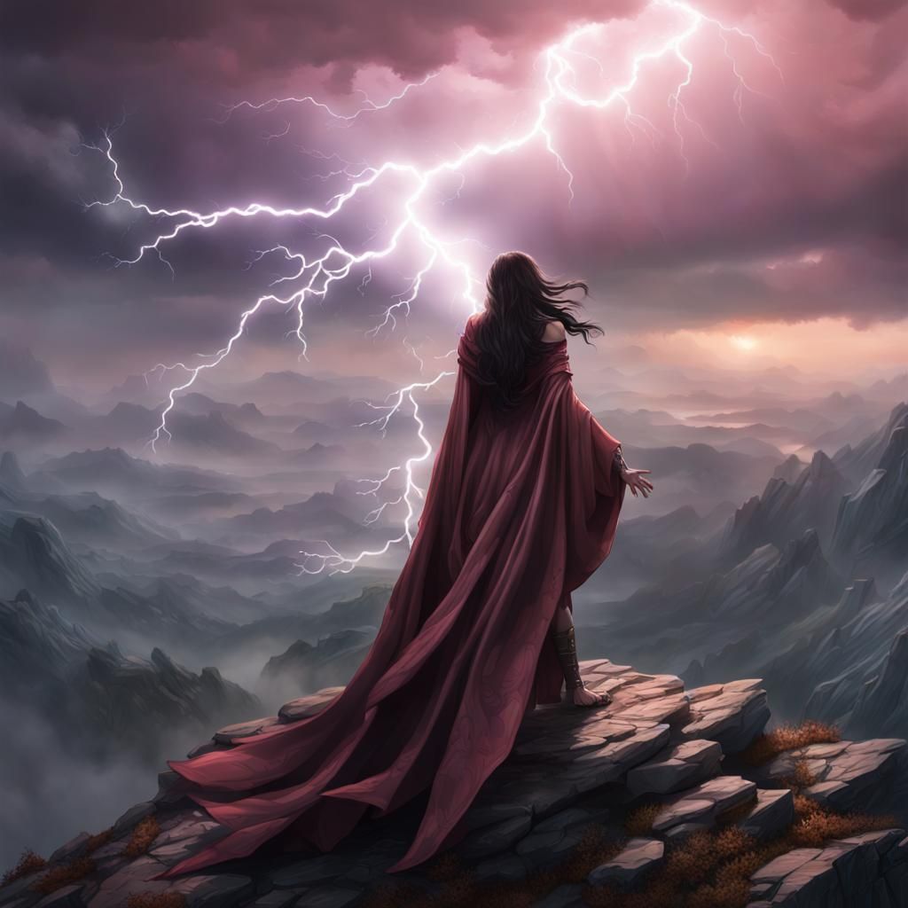 Woman Summons Lightning on Mountain Top