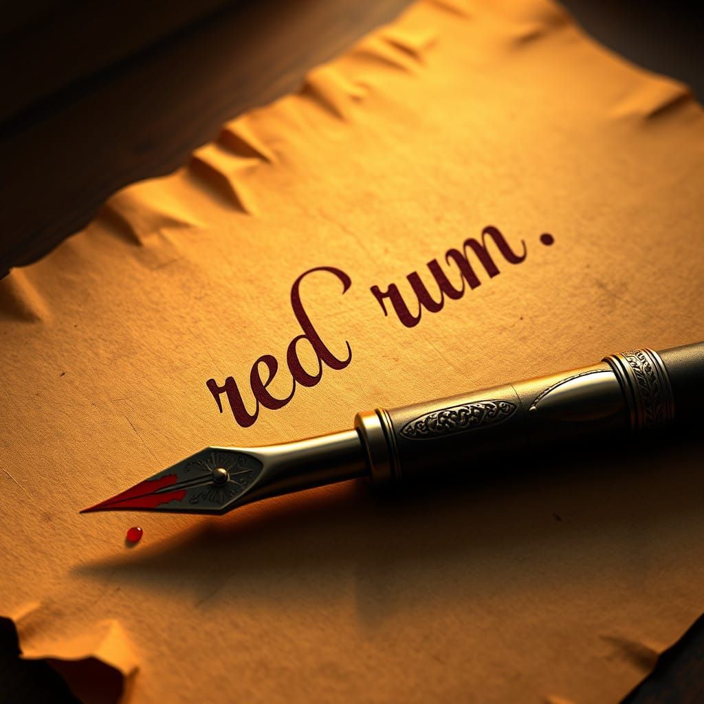 Elegant Fountain Pen Writes Cryptic 'Red Rum' in Crimson Ink