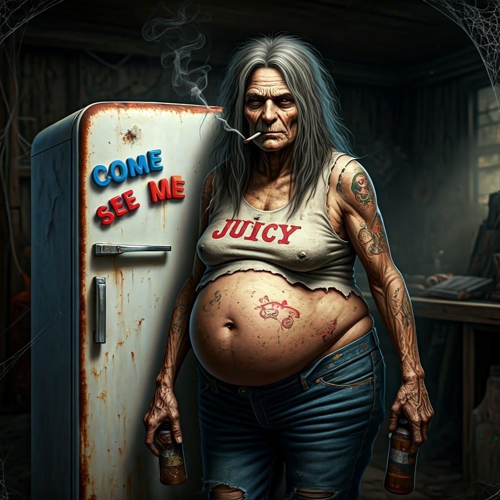 1950s-Style Refrigerator in a Cluttered Garage Scene