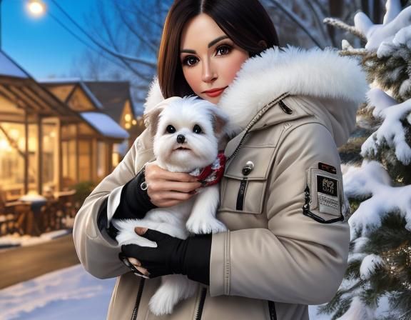 Mini Maltese Puppy in Winter Snow, Realism