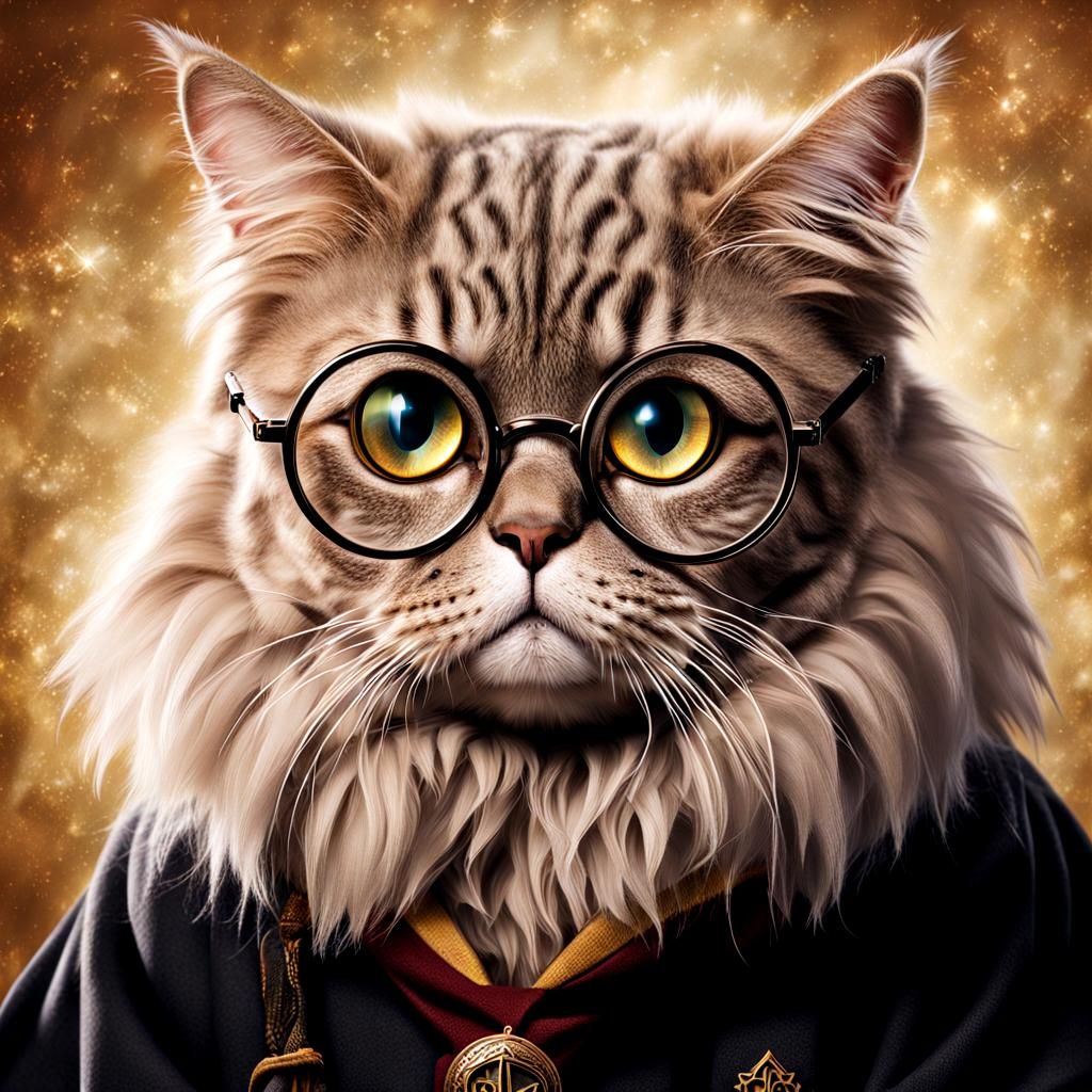 Harry Potter Wizard Cat with Glasses