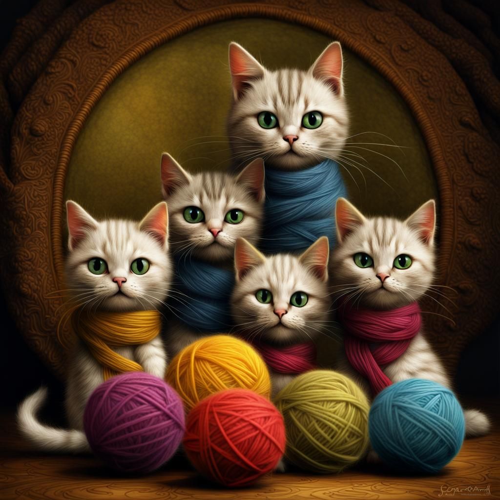 Cats Play with Wool: Digital Art