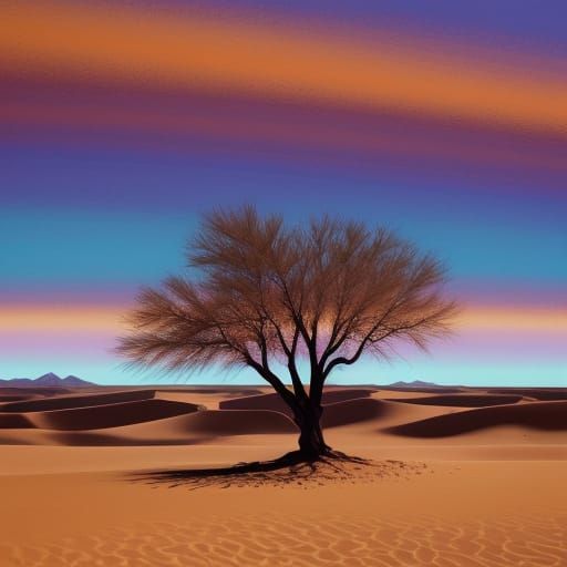 Vibrant Desert Landscape in Warm, Triadic Colors
