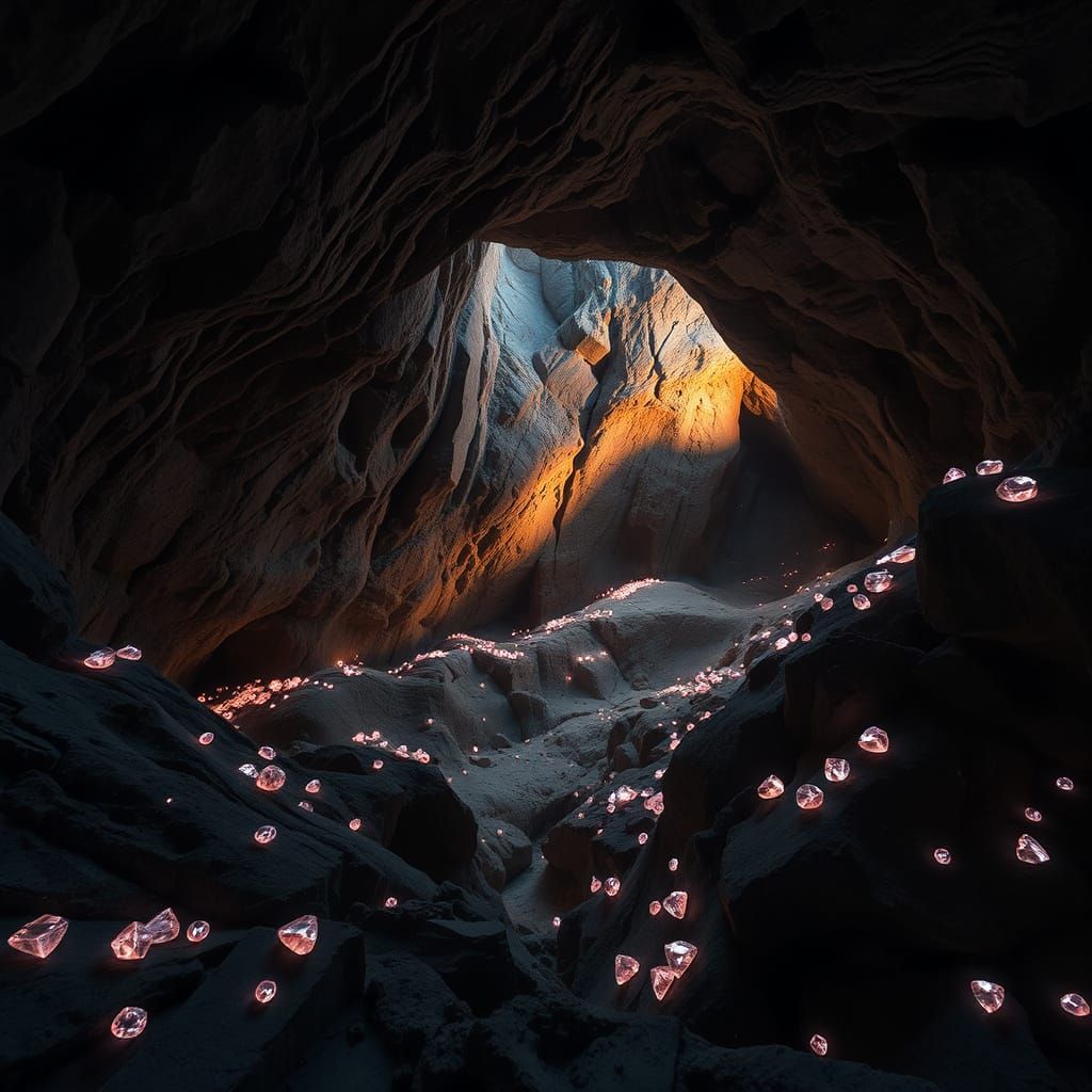 Crystal Cave Illuminated by Pastel Pink Gemstones in a Dream...
