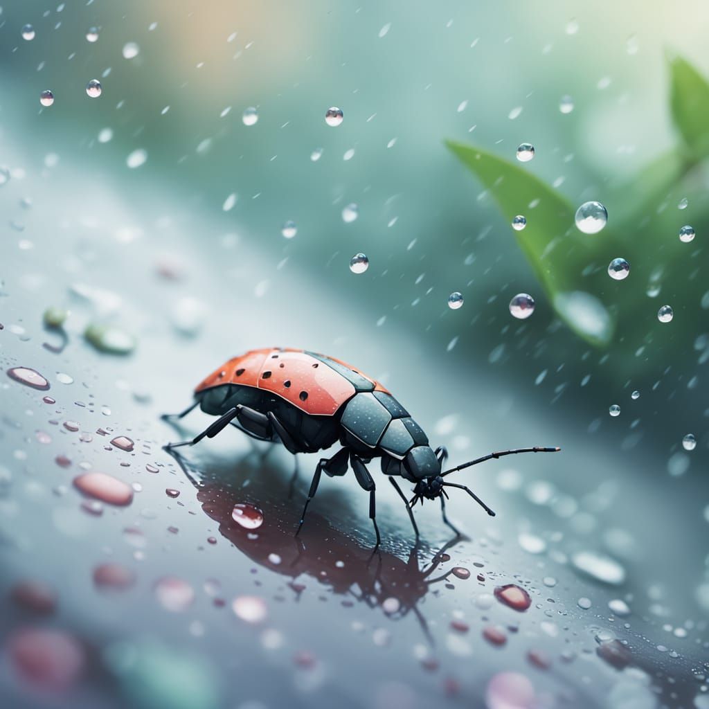 Rainy Bug in Low-Poly Watercolor