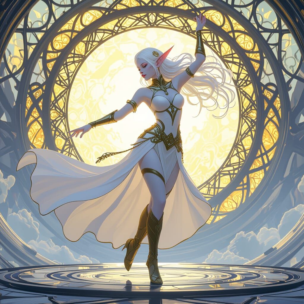 Albino Elf Dances on the Edge: Dark Fantasy Art