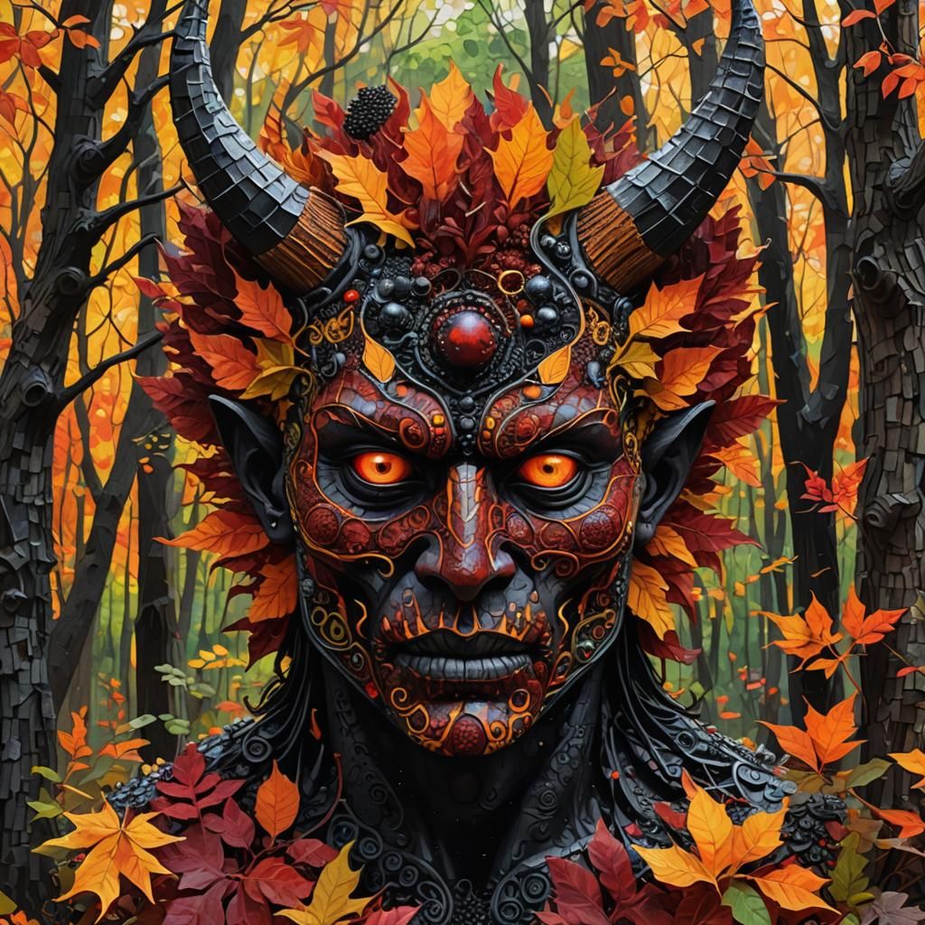 Demonic Autumn Forest in Mixed Media Style