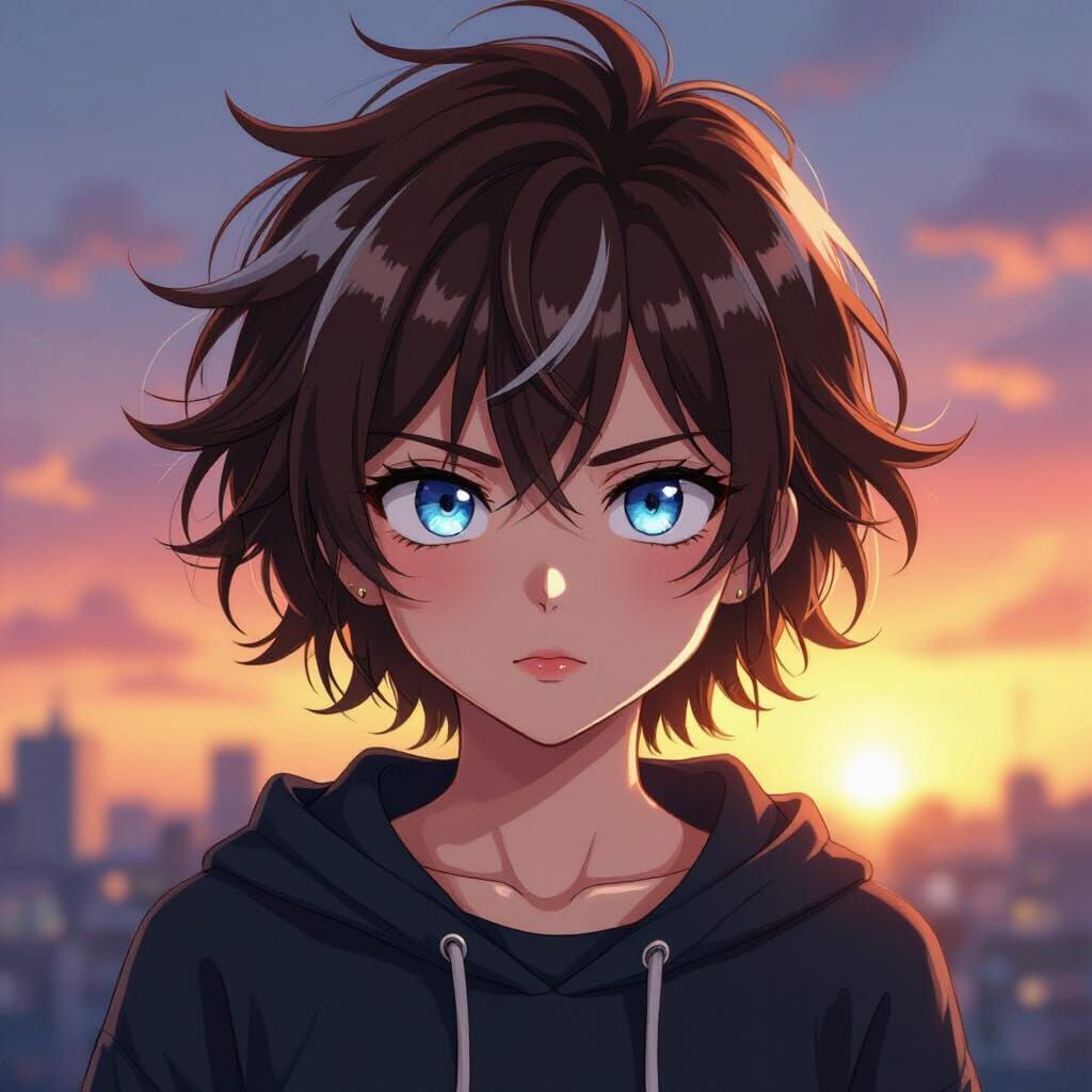 Anime Woman in My Hero Academia Style at Sunset