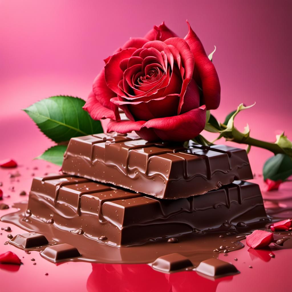 Hyperrealistic Chocolate and Roses Splash Art