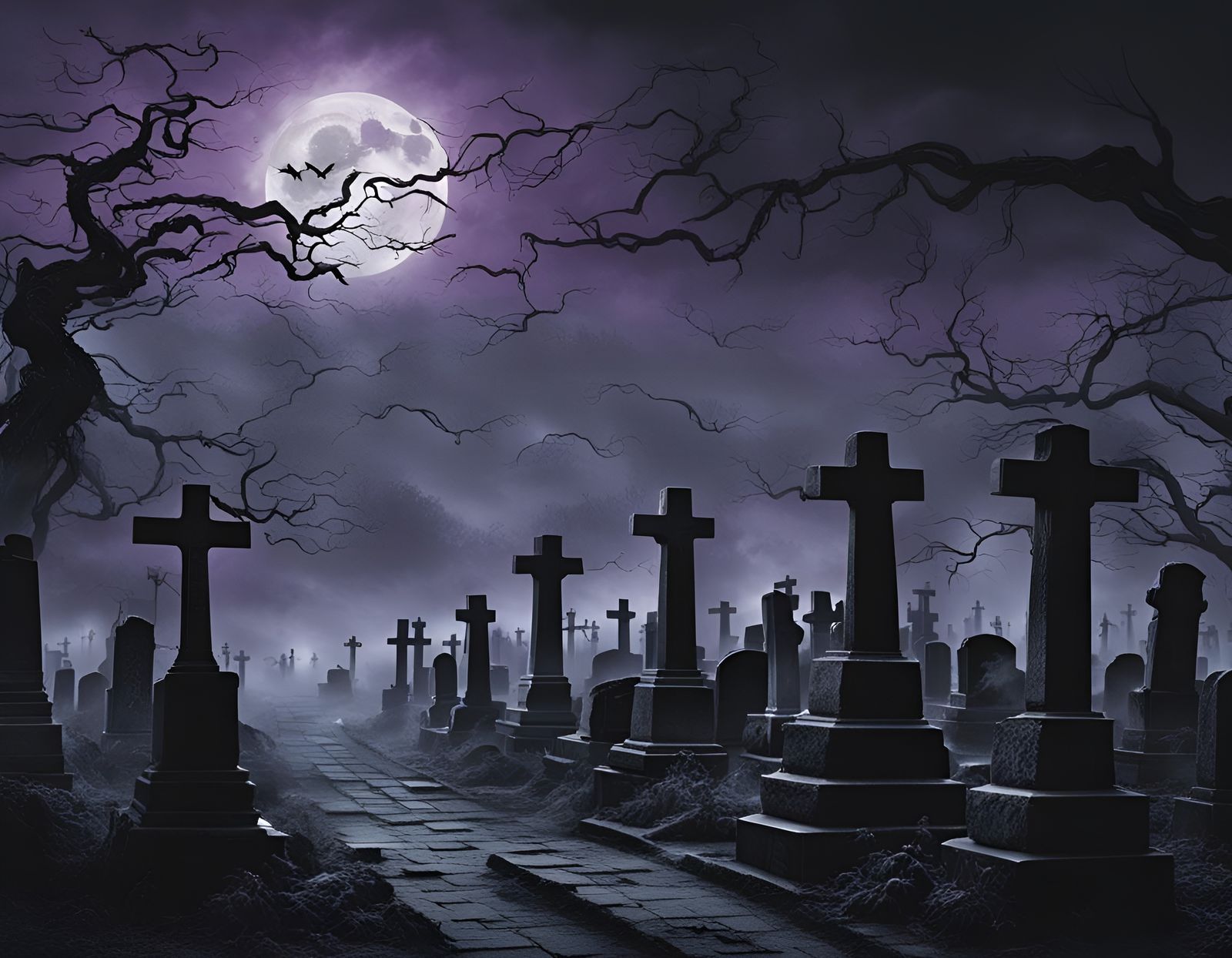 Japanese Graveyard with Lightning, Gothic Horror Style