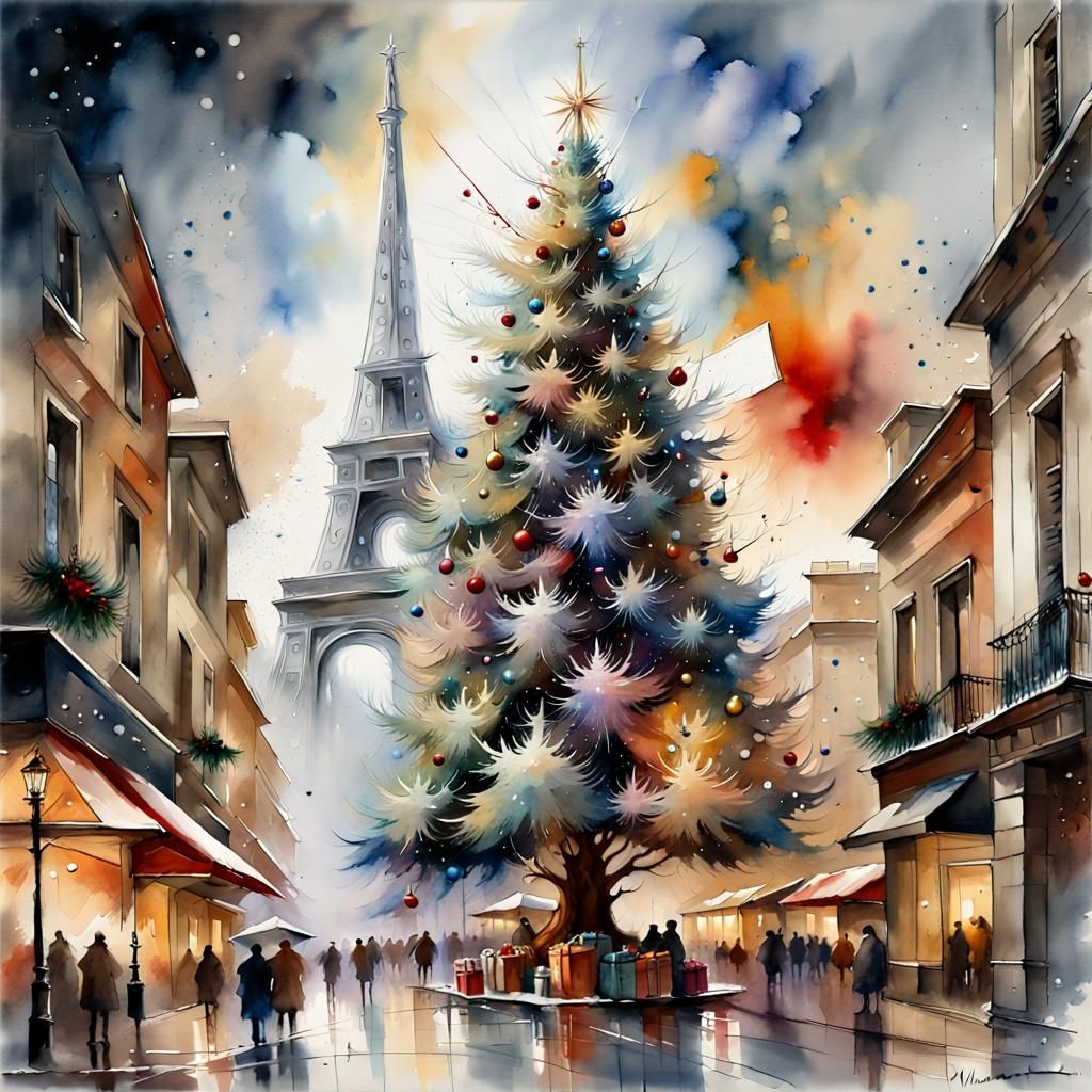 Surreal Christmas Trees in Timescape Watercolor