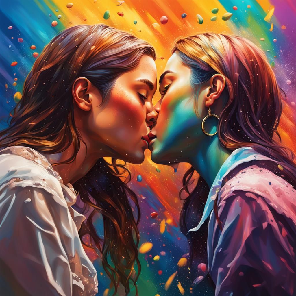 Hyperrealistic Kissing Scene in Splash Art Style