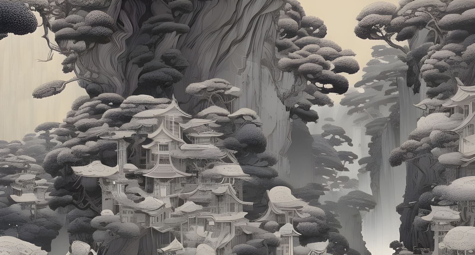 Detailed Canyon Artwork in Japanese Style