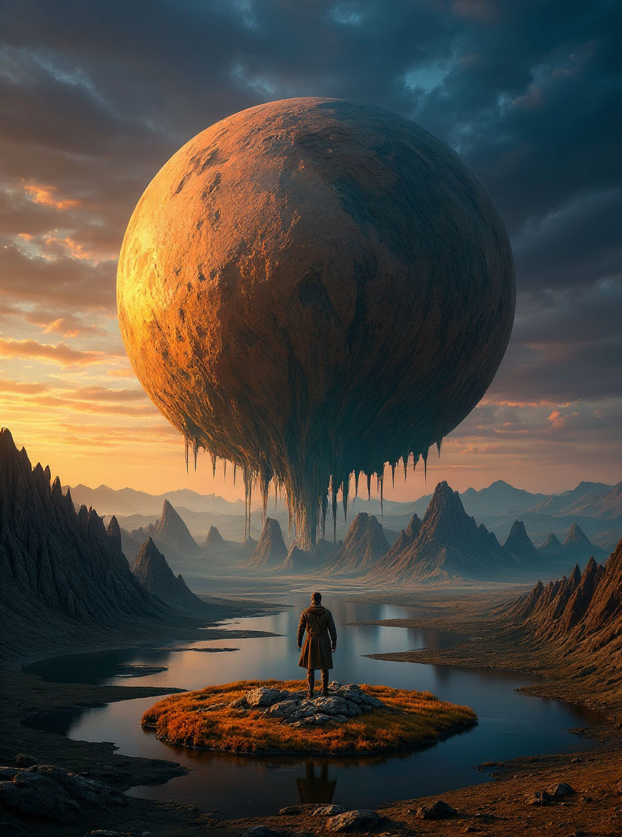 Wanderer on Floating Island at Sunset, Concept Art