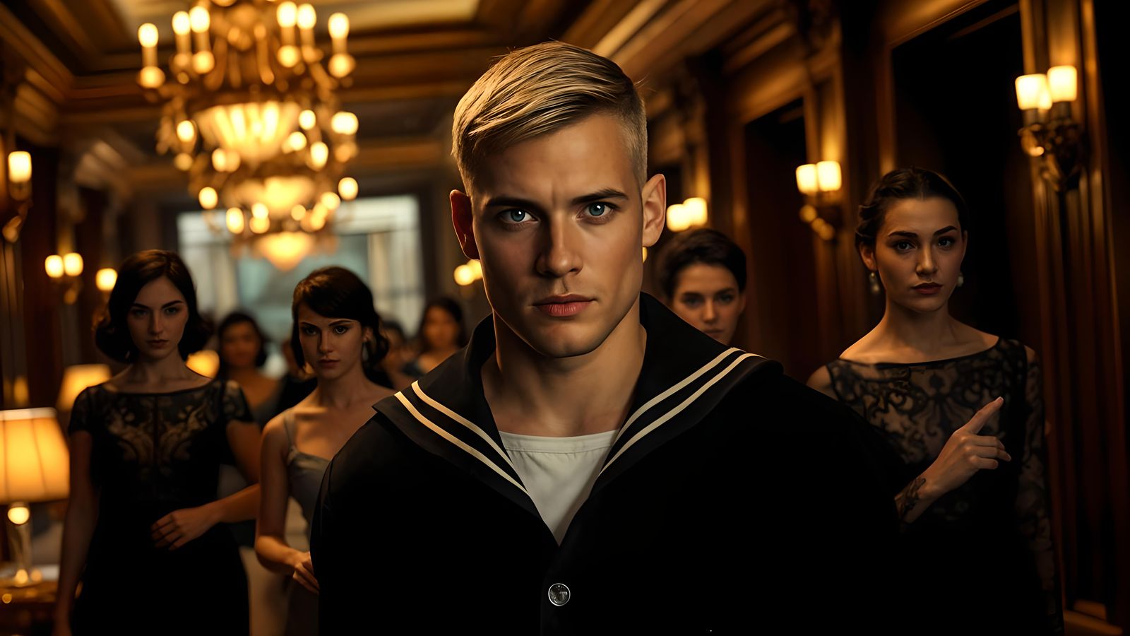 WWI Sailor in Steampunk Hotel Lobby