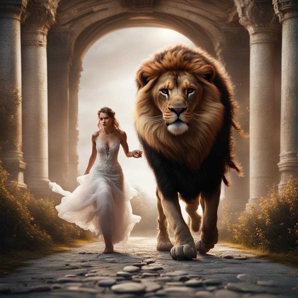 Chained Lion Lunging at Bride: Digital Matte Painting
