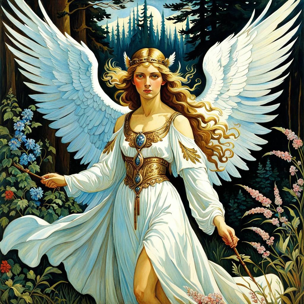 Vengeful Angel with Wings in Gouache Style