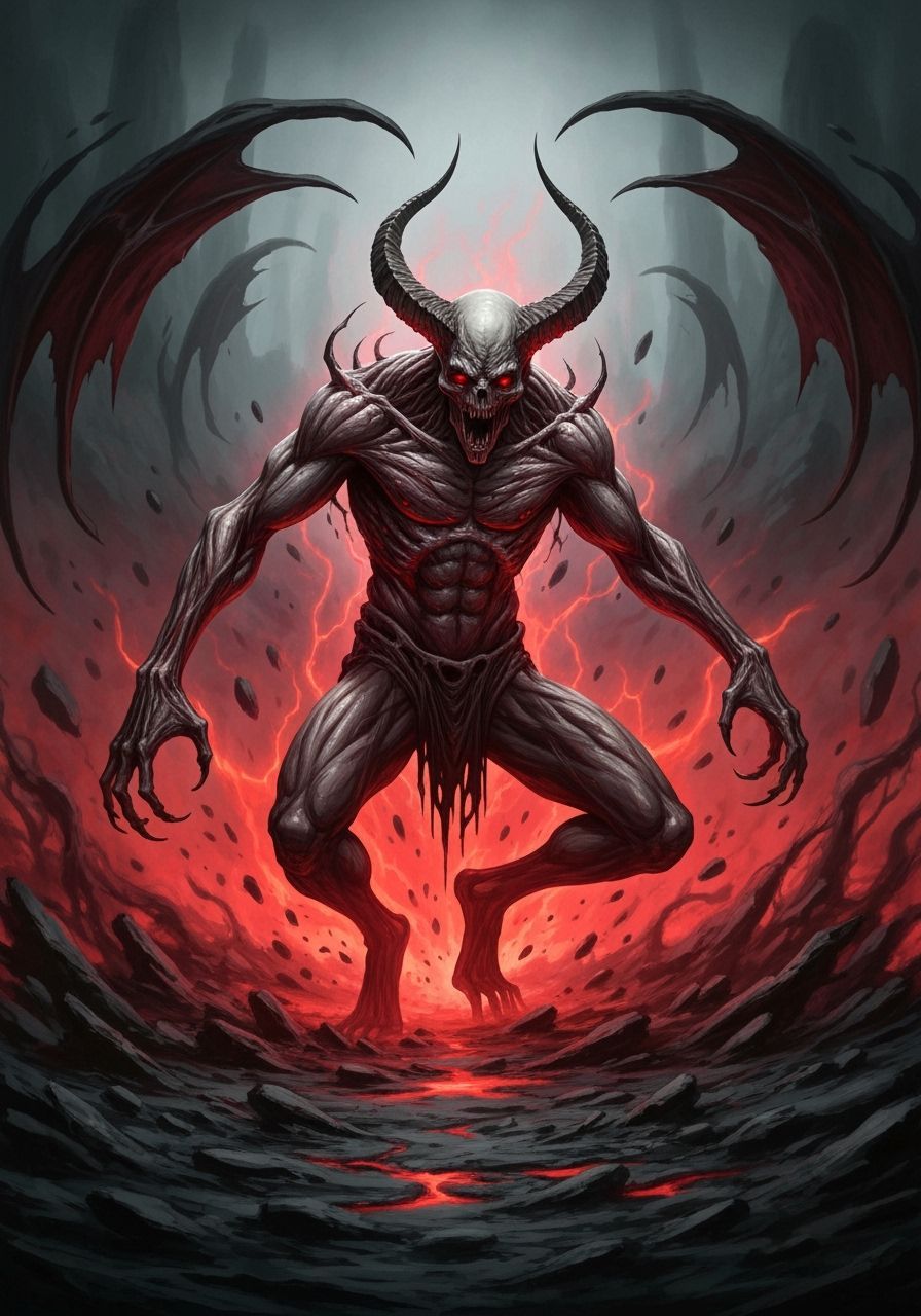 Demonic Entity Emerges from Abyss in Dark Fantasy Style