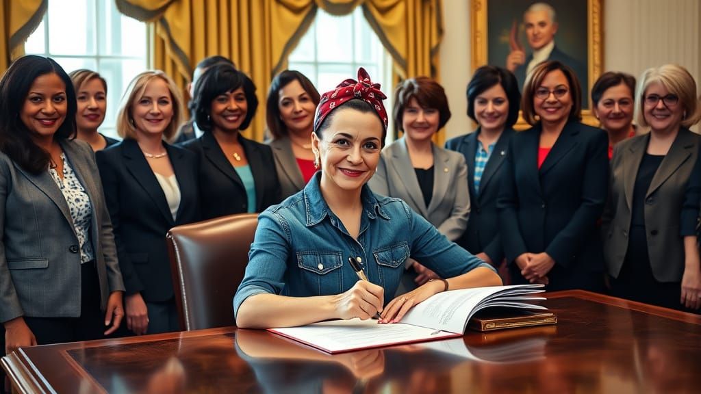 Rosie the Riveter Signs Executive Order in the White House