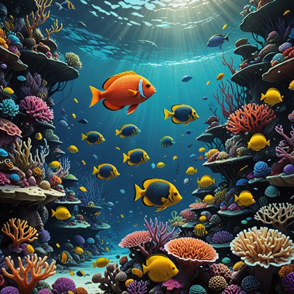 Hyper-Realistic Coral Reef Scene in Vibrant Colors