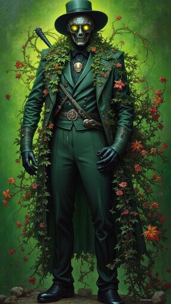 Art Nouveau Plague Doctor Entangled in Poison Ivy