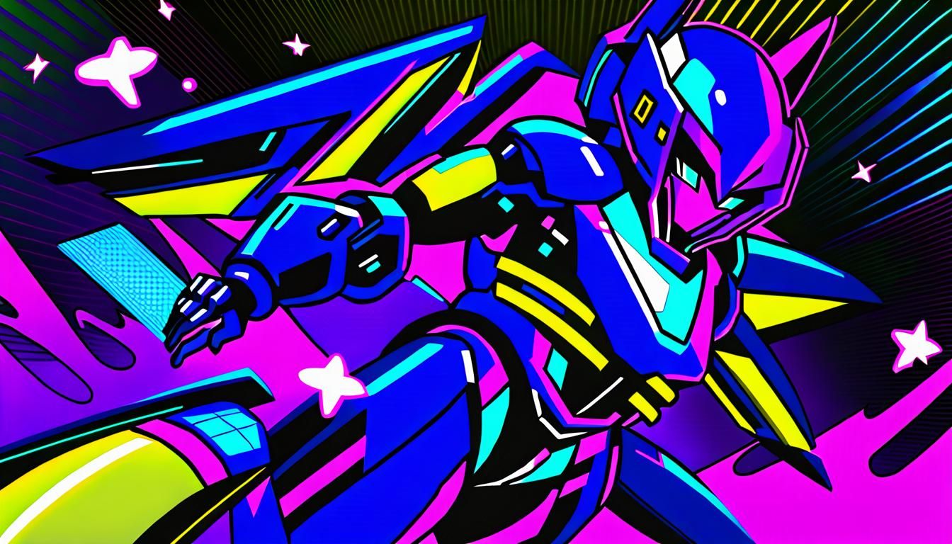 Batgirl in Cyberpunk Armor Soaring Through Space