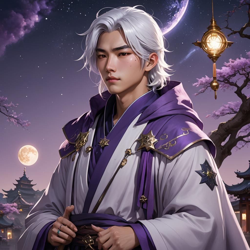 Handsome Teen Wizard with Telescope, in 3D Anime Style