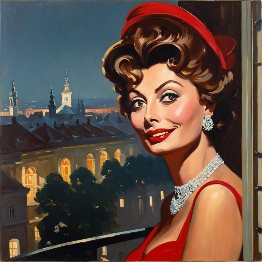 Sophia Loren Portrait in Edward Hopper Style