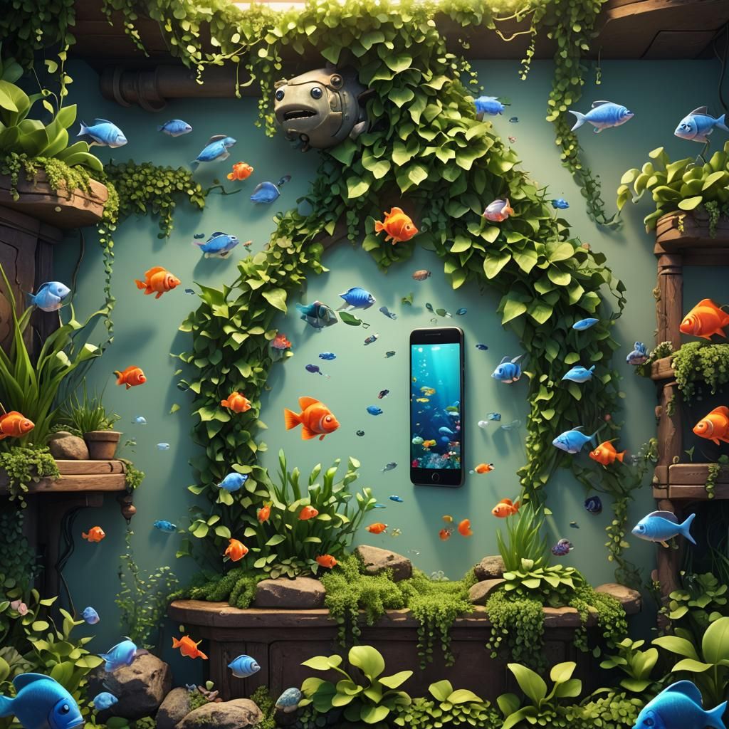 Aquarium Built into Wall as 3D Digital Art