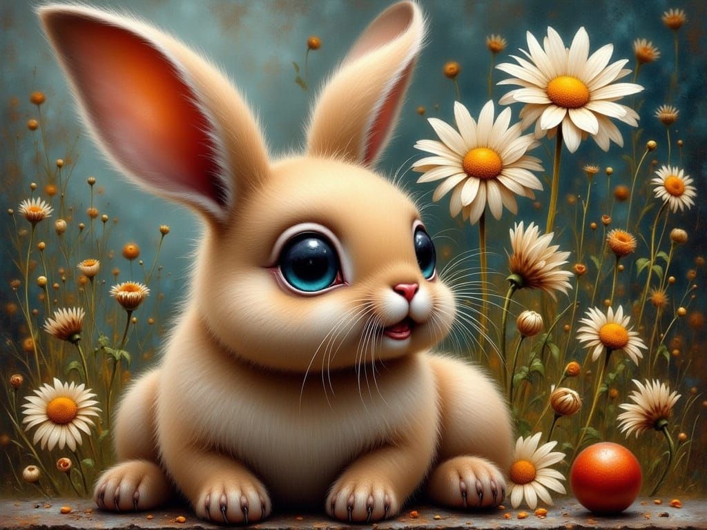 Surreal Whimsical Bunny in Vibrant Dark Colors