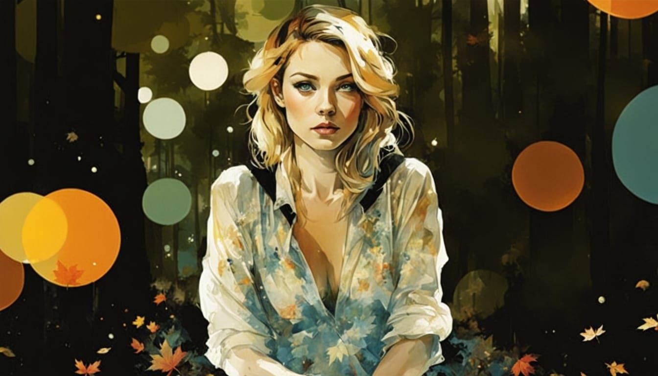 Galaxy Drips into Autumn Cityscape with Princess Silhouette