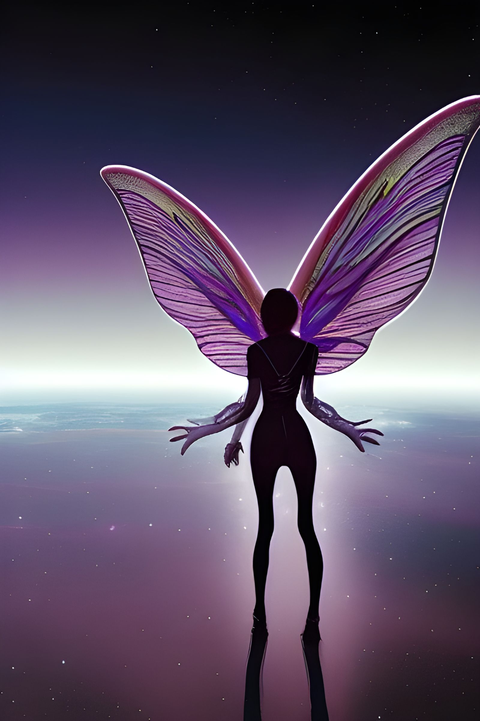 Winged Fairy in Lonely Space with Quasar
