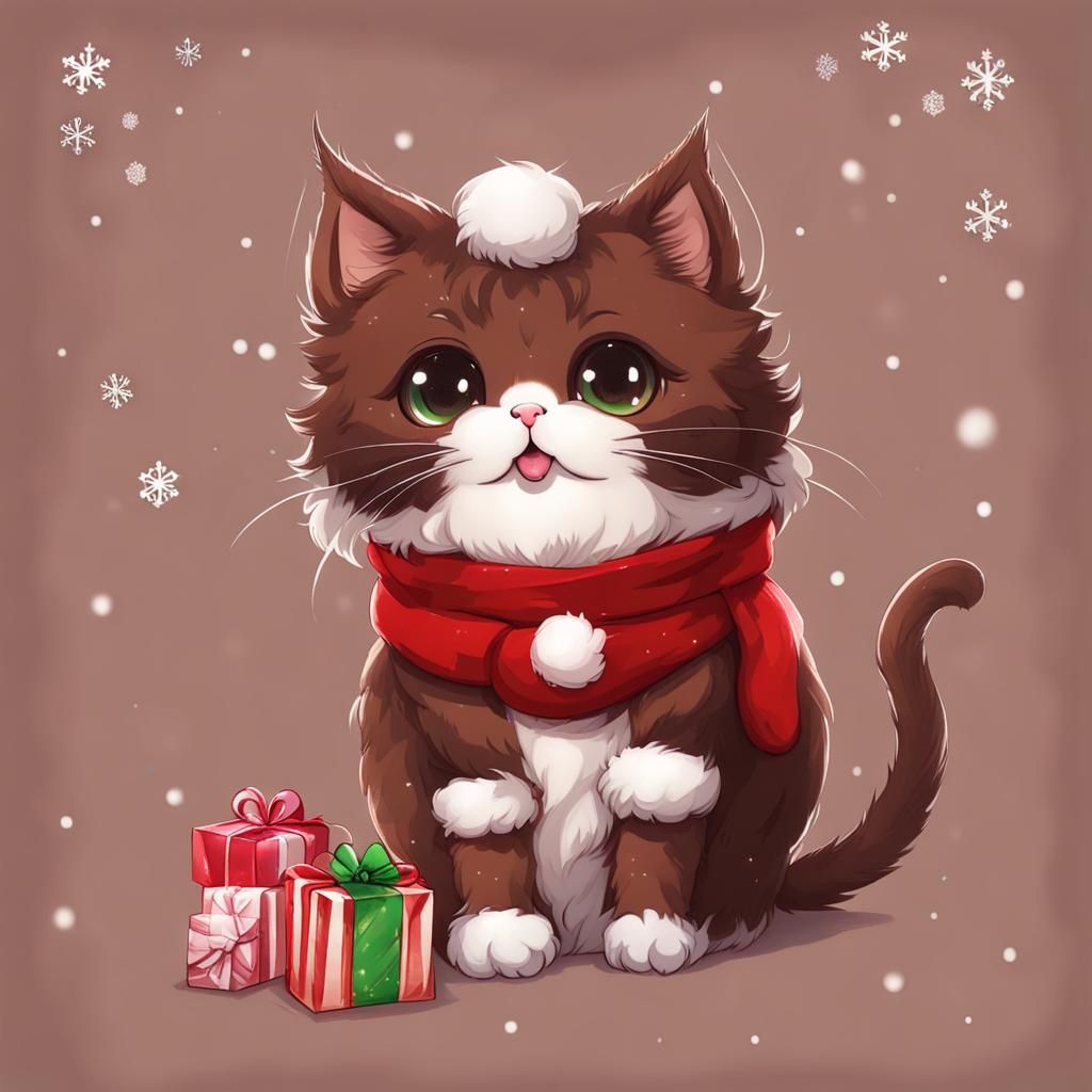 Chocolate Milk Cat in Festive Christmas Scene