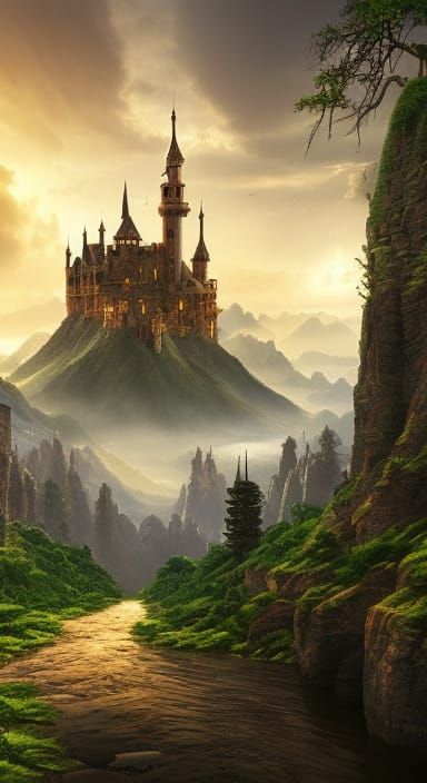 Majestic Castle in Epic Fantasy Landscape