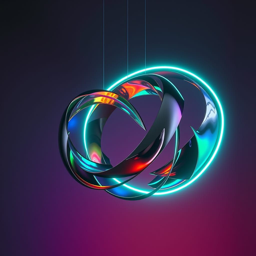 Surreal, Weightless Sculpture in Mid-Air, Combining Geometri...