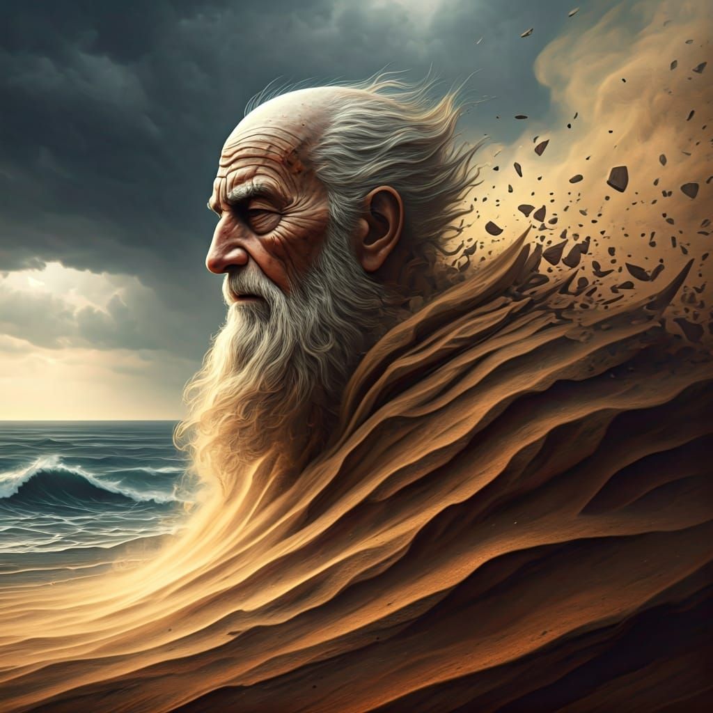 Sand and Dust Old Man Dissolving in Storm